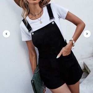 Corduroy Overall Shorts Black Romper SHEIN